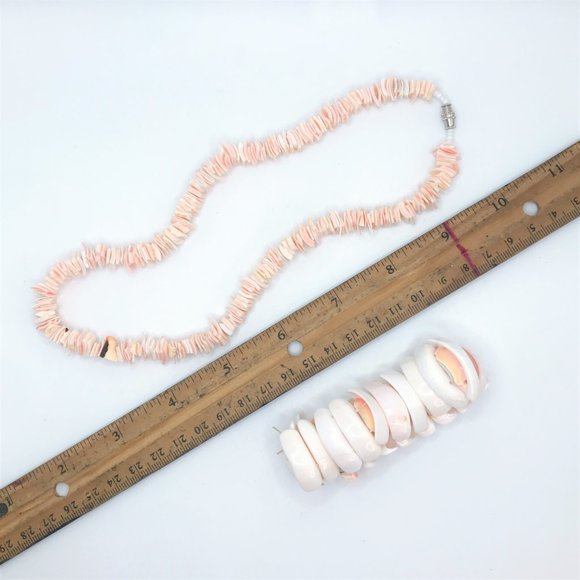 Bracelet Necklace Set Lot Luhuanus Shell Chips Orange Pink Beach Island Surfer - Picture 11 of 11